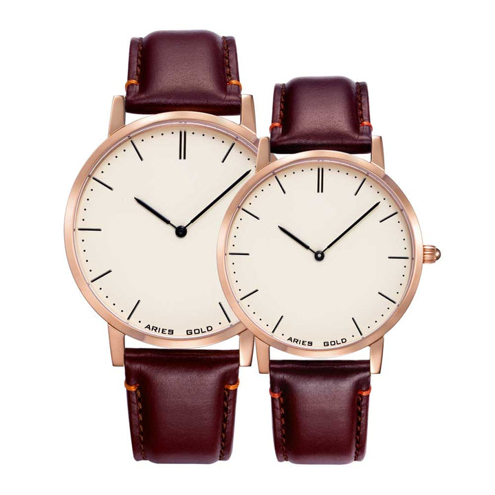 Classic Couple Rose Gold Watch | Off-white Dial and Black Strap