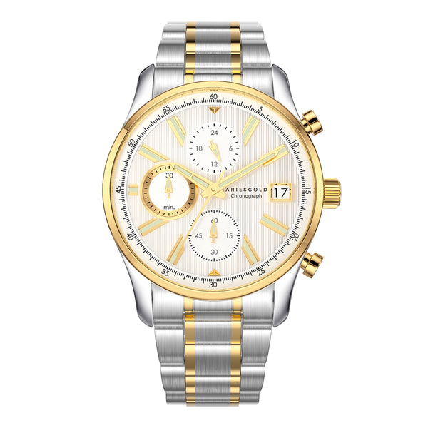 Aries Gold Champion 7020 G 7020 SG-SG Men Silver Dial Chronograph VR33 42mm Silver Stainless Steel Strap