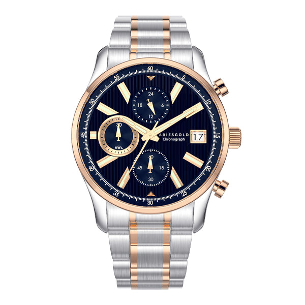 Aries Gold Champion 7020 G 7020 SRG-BURG Men Blue Dial Chronograph VR33 42mm Silver Stainless Steel Strap