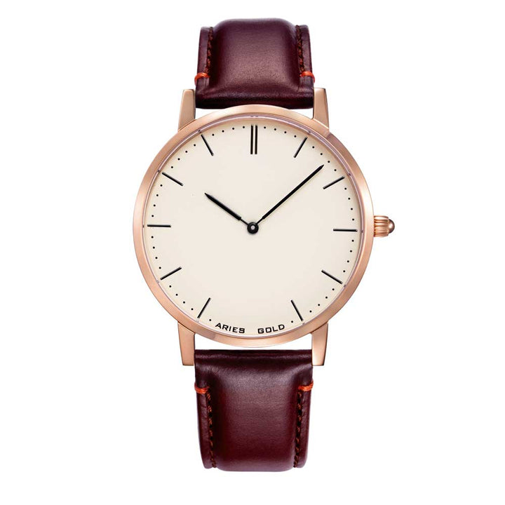 Aries Gold Women | Rose Gold Ladies Watch L 1008 S-W | Off-white Dial Brown Strap
