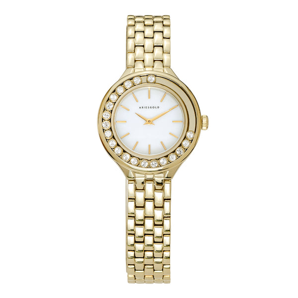 Aries Gold Serenity White Dial Gold Stainless Steel Strap Women Watch L 5041 G-MP