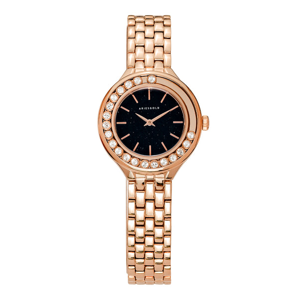 Aries Gold Serenity Black Dial Rose Gold Stainless Steel Women Watch L 5041 RG-BKST