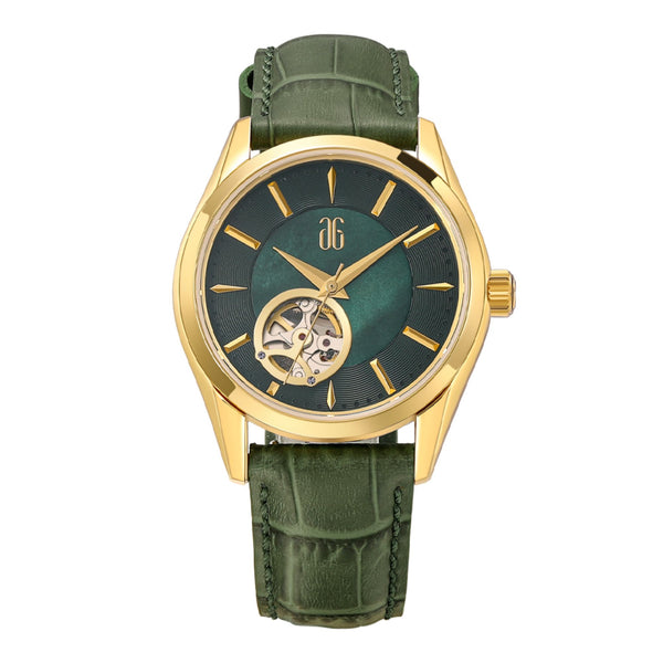 Aries Gold Goldex 8023 Green Dial And Leather Strap Men Watch L 8023 G-GN