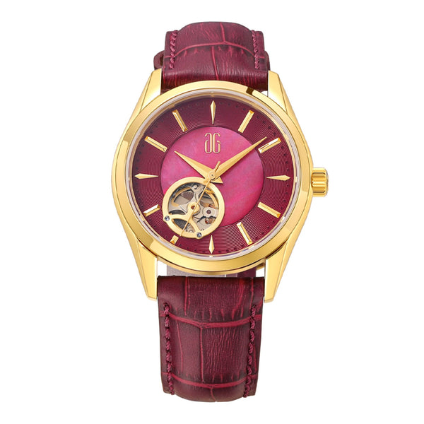 Aries Gold Goldex 8023 Red Dial And Leather Strap Men Watch L 8023 G-R