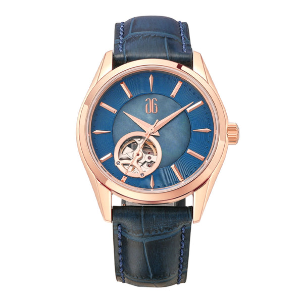 Aries Gold Goldex 8023 Blue Dial And Leather Strap Men Watch L 8023 RG-TE